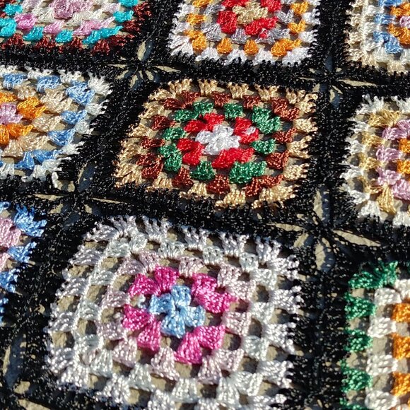 Crocheted Colourful Granny Square Scarf Wrap with Beads - Picture 6 of 8